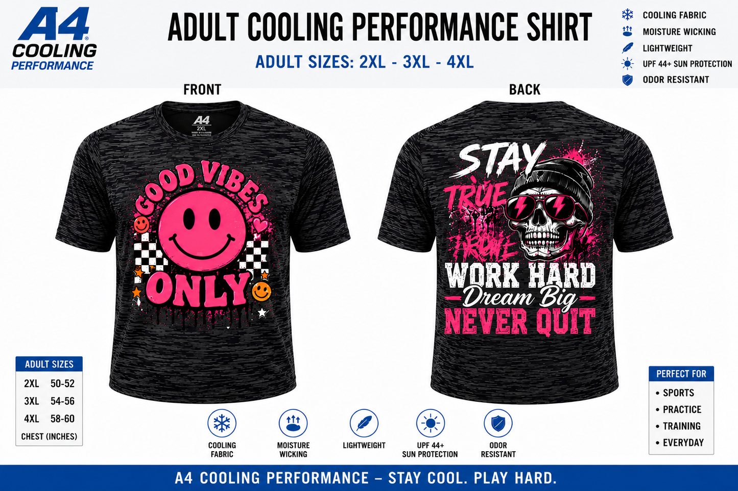 Dri Fit Shirt - A4 Cooling Performance Adult 2XL-4XL Front & Back