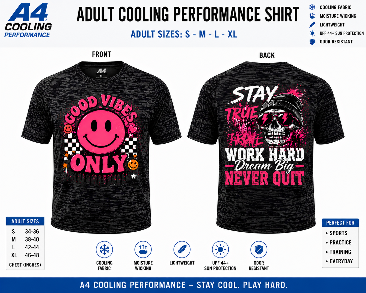 Dri Fit Shirt - A4 Cooling Performance Adult S-XL Front & Back