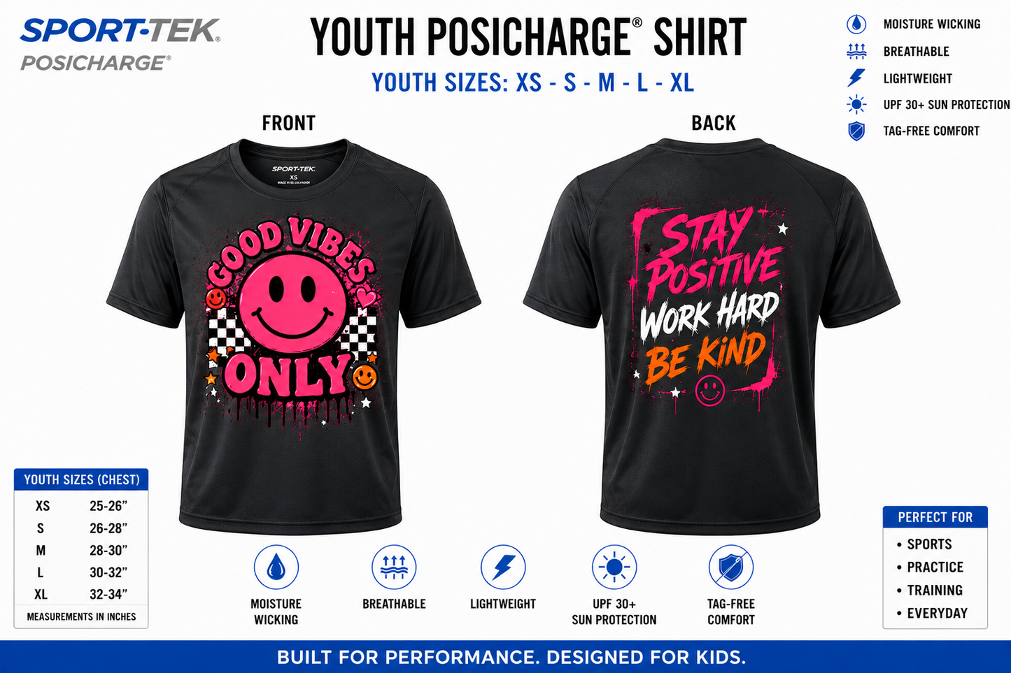 Dri Fit Shirt - Sport-Tek PosiCharge Youth XS-XL Front & Back