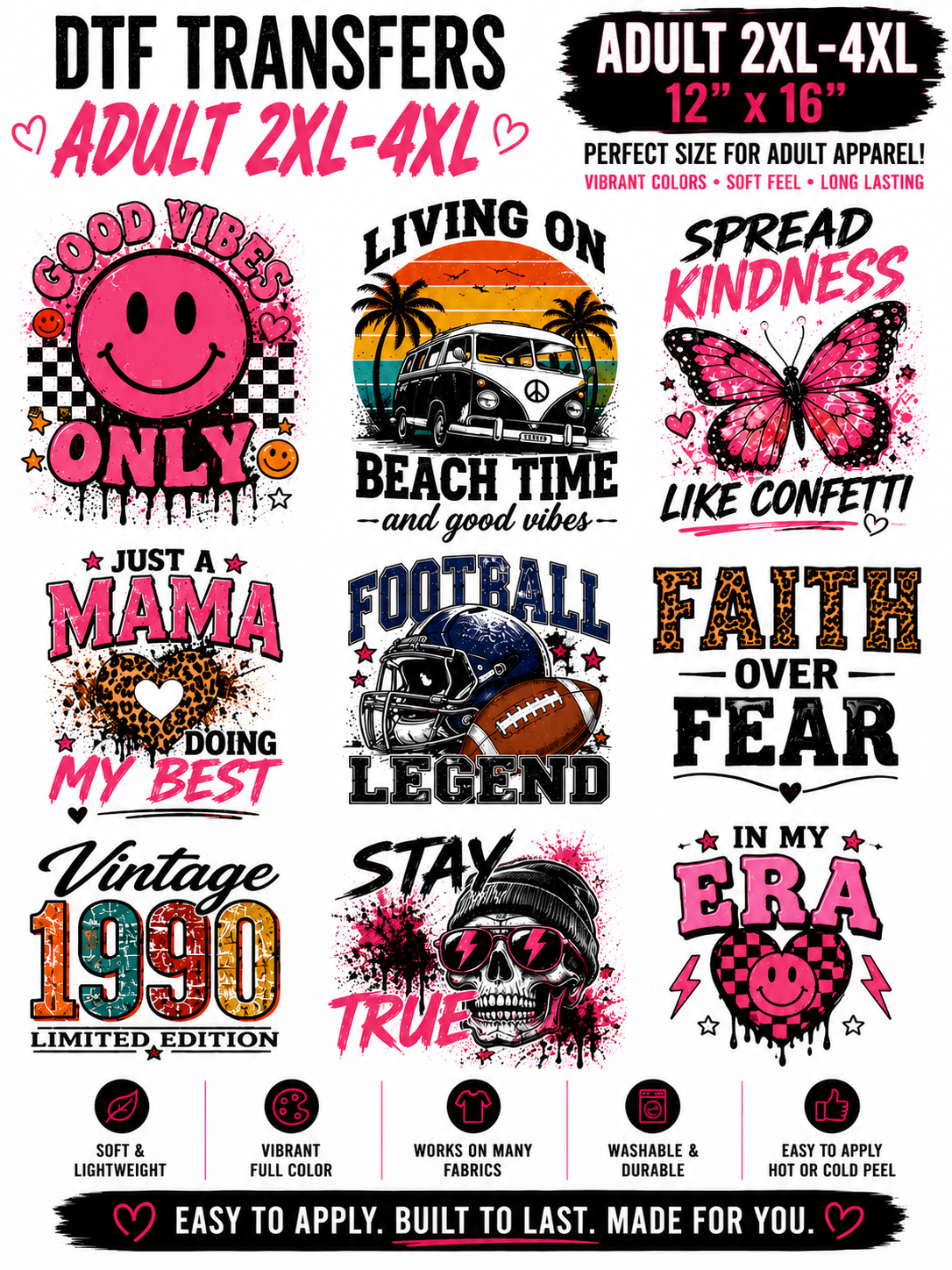 Dtf Transfer Adult 2XL-4XL 12 X 16
