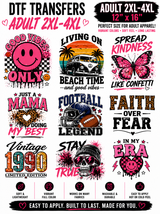 Dtf Transfer Adult 2XL-4XL 12 X 16