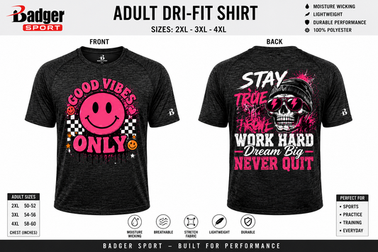 Dri Fit Shirt - Badger Sport Adult 2XL-4XL Front & Back