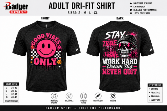 Dri Fit Shirt - Badger Sport Adult S-XL Front & Back