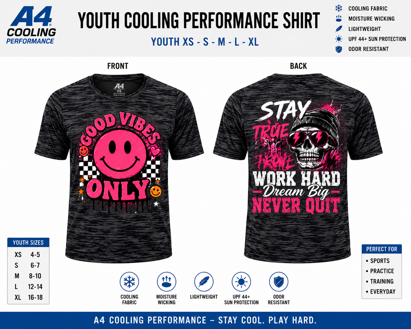 Dri Fit Shirt - A4 Cooling Performance Youth XS-XL Front & Back