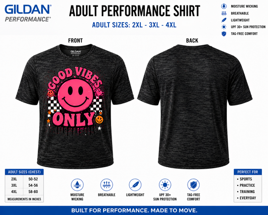 Dri Fit Shirt - Gildan Performance Adult 2XL-4XL Front & Back