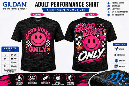 Dri Fit Shirt - Gildan Performance Adult S-XL Front & Back
