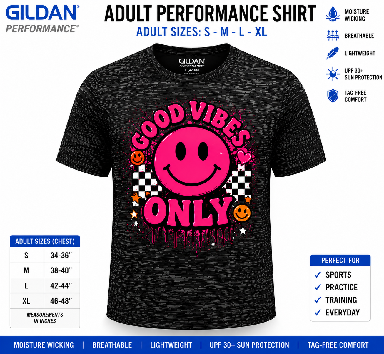 Dri Fit Shirt - Gildan Performance Adult S-XL Front Only