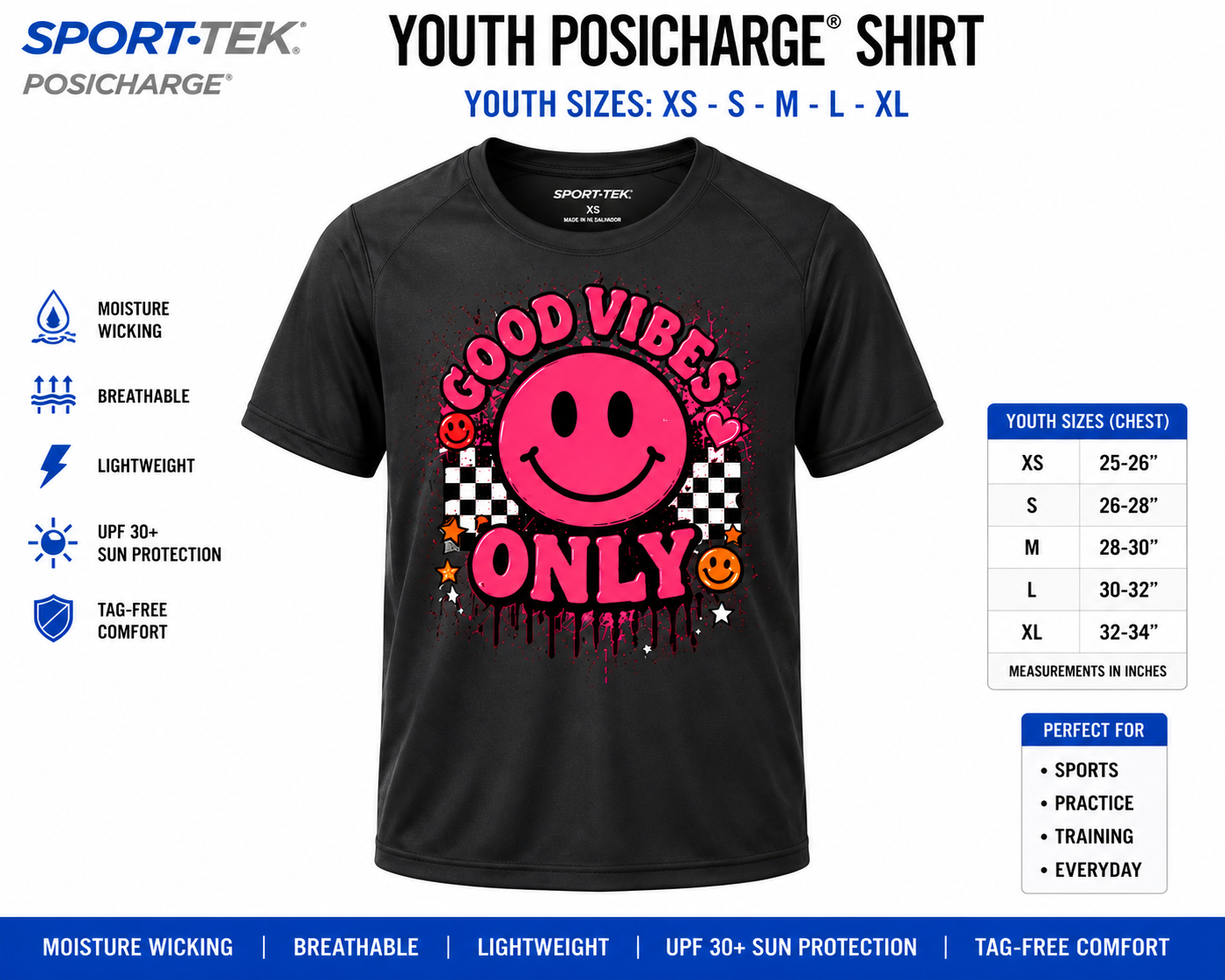 Dri Fit Shirt - Sport-Tek PosiCharge Youth XS-XL Front Only