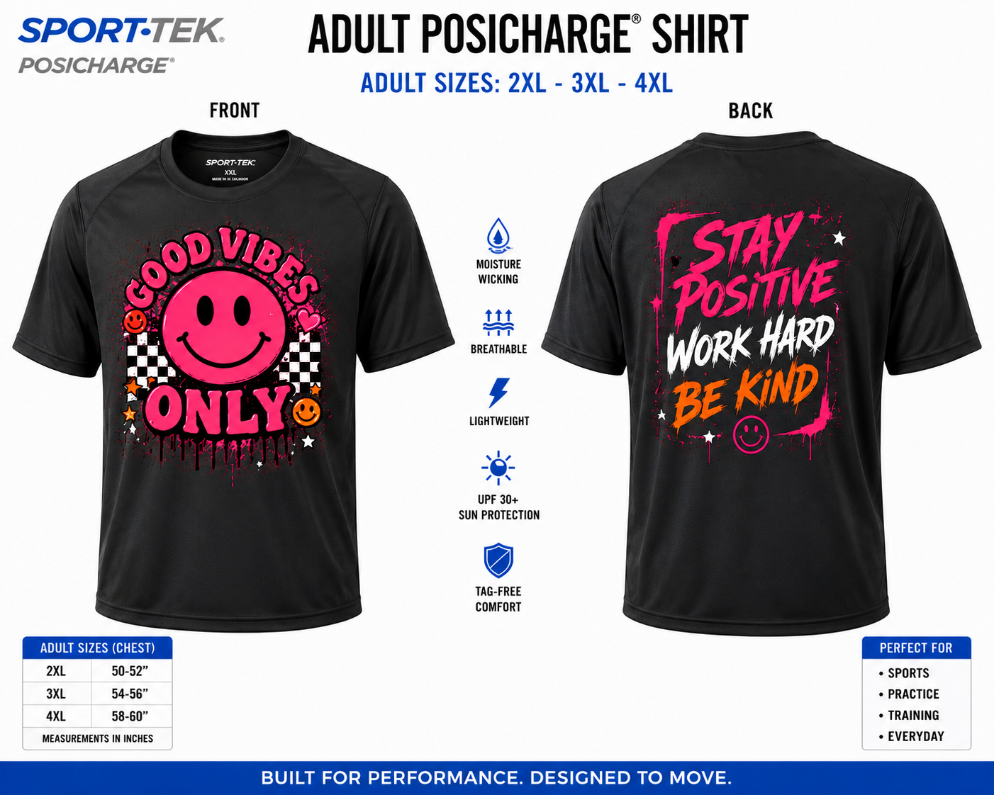 Dri Fit Shirt - Sport-Tek PosiCharge Adult 2XL-4XL Front & Back