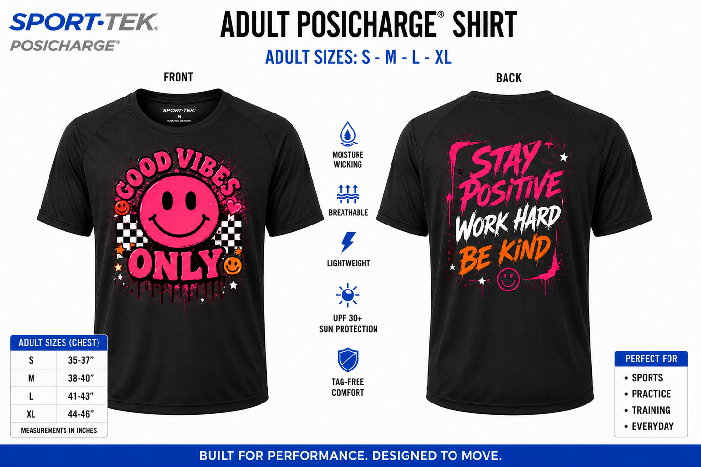 Dri Fit Shirt - Sport-Tek PosiCharge Adult S-XL Front & Back